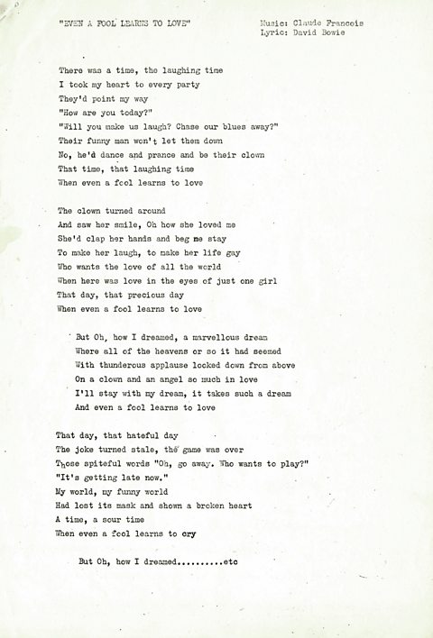 David Bowie's English text based on "Comme d'habitude", written in 1968.