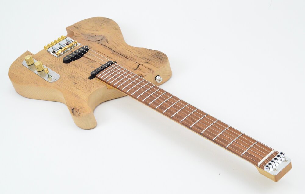 Elly, Fender-inspired Telecaster guitar, is made entirely from upcycled wood. | Source: Web sankeyguitars.com