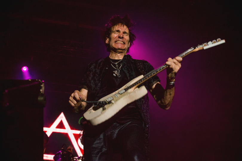 Steve Vai enjoys using the whammy bar to create surreal screams and bizarre sounds to enhance his technically perfect playing. | Photo: Talyn Sherer