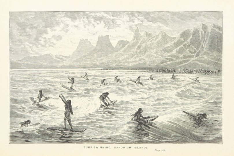 Surf-swimming, from Captain Cook's Voyages Round the World | Image: Flikr, British Library (Public domain)