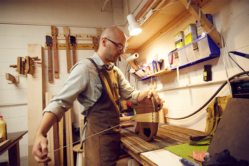 Jake Serek in his workshop l Photo: Serek Basses Jake Serek in his workshop l Photo: Serek Basses