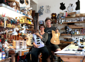 Frank Deimel and Kora Jünger, makers of Deimel Guitarworks in their workshop. | Photo: archive of Deimel Guitarworks
